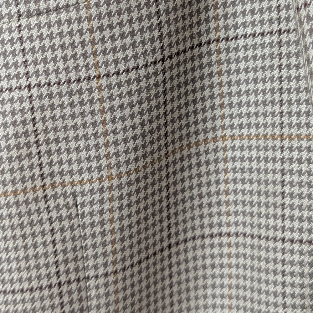 Alan Flusser Men's Light Tan Houndstooth Silk Worsted Wool Blazer Size 42R Sleek